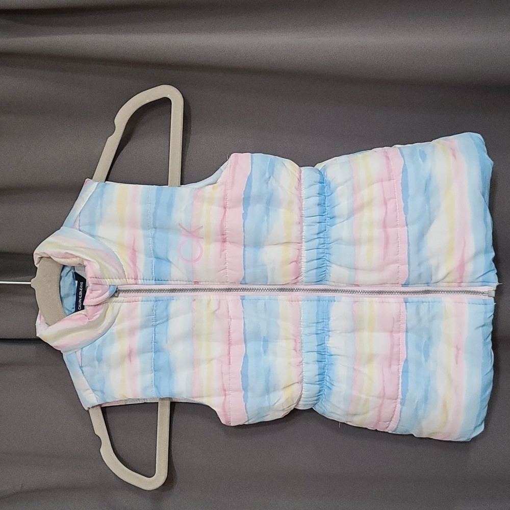 Calvin Klein Jeans Girls‎ Puffy Vest Zips Pastels Elastic Waist Sz 5 EUC